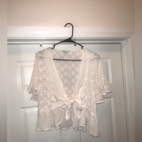 American Eagle Outfitters Tops - NWT American Eagle Outfitters Women’s Short Sleeve Lace Peplum Blouse Size L